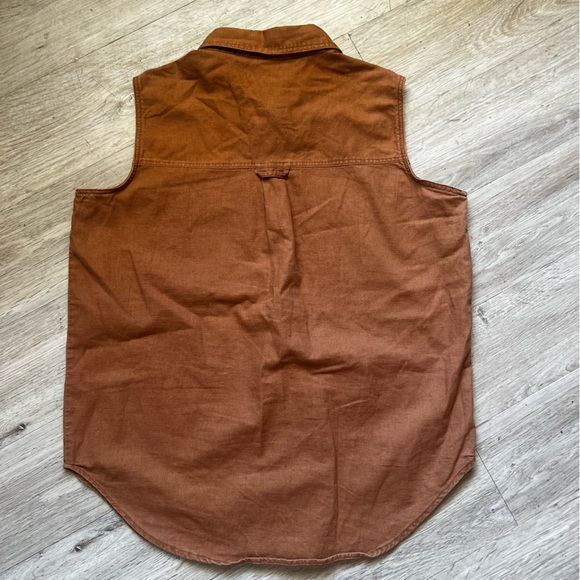 Vintage 90s Short Circuit Sleeveless Linen Cotton Button Up - Picture 8 of 10